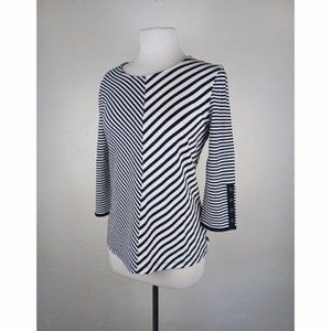 Gerry Weber Women's Knit Top 3/4 Sleeve Black White Stripe Button Det Size Small